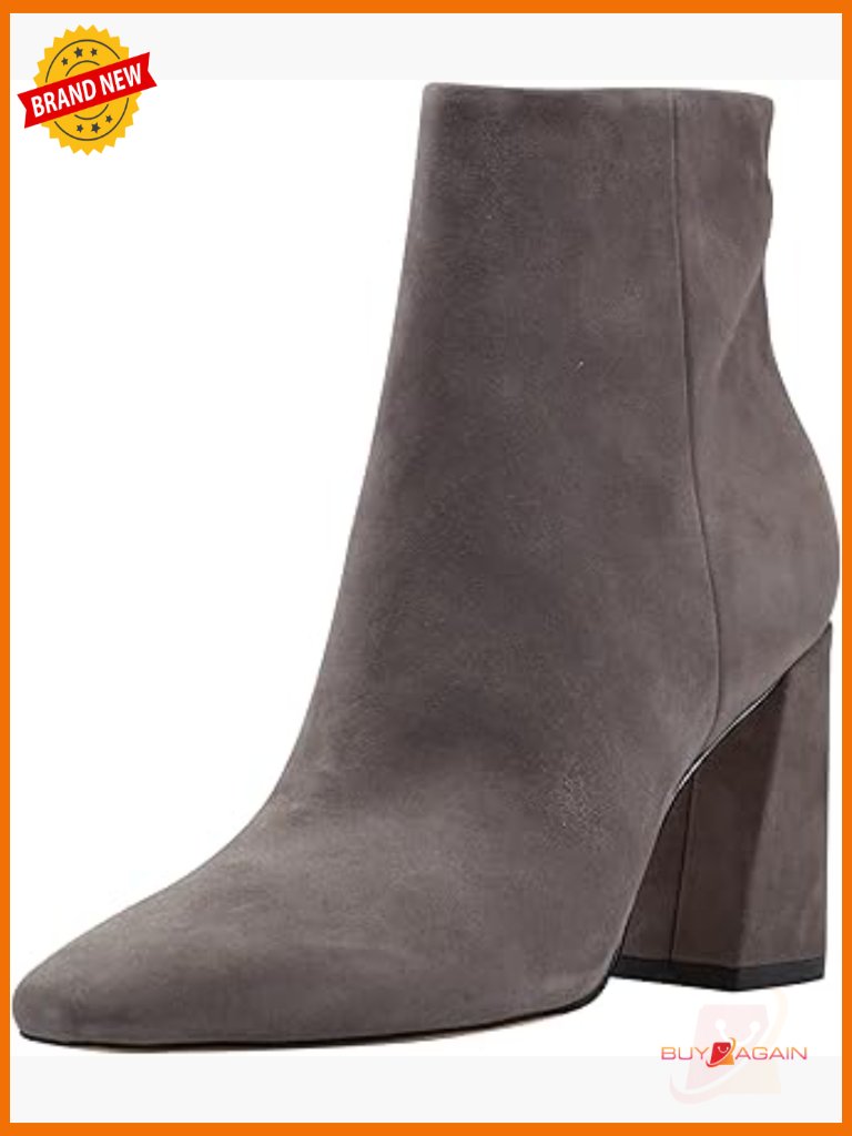 Suede Ankle Booties With Zipper Closure And Block Heel
